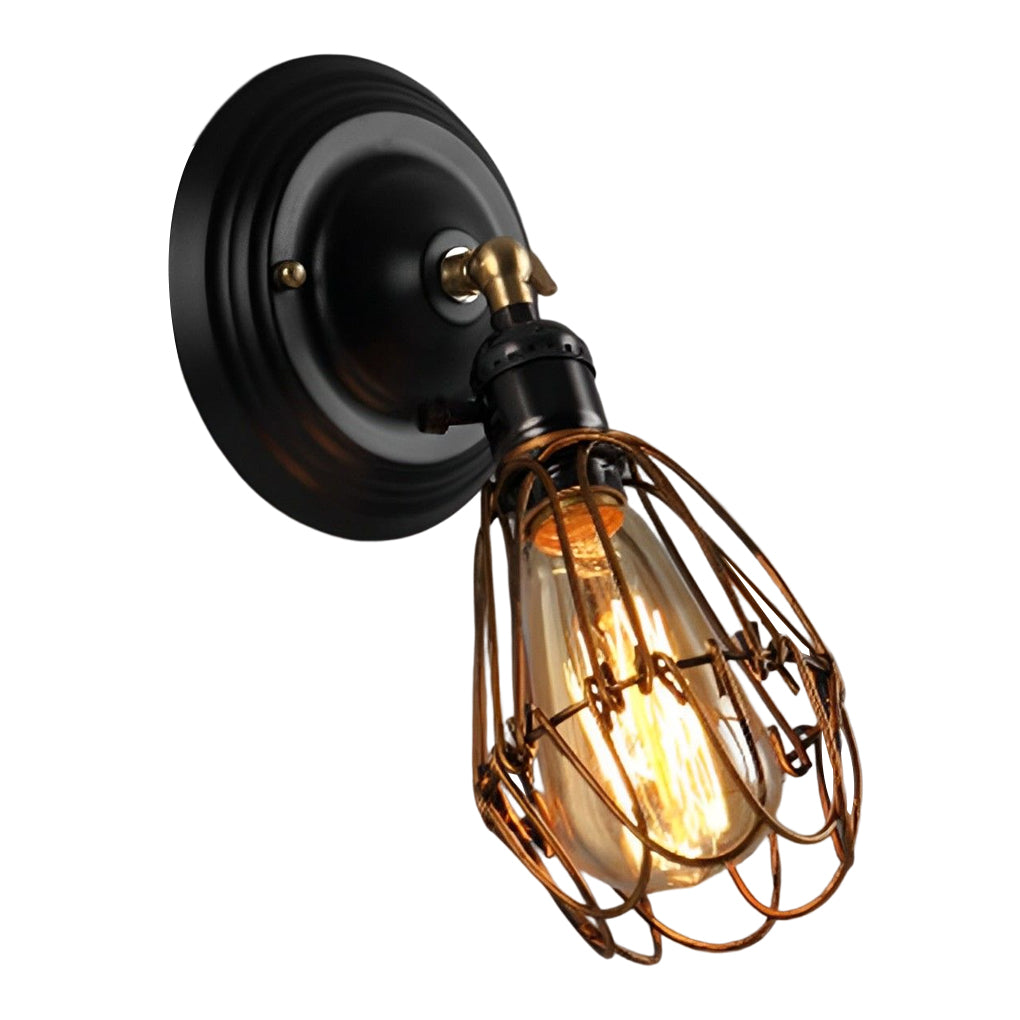 Industrial Adjustable Iron Wall Sconce Retro Black and Copper Finish Interior Light Fixture