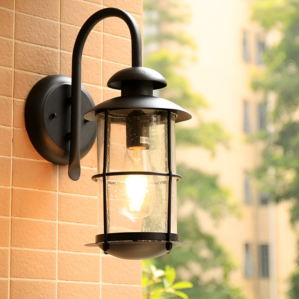Industrial Black Iron and Glass Waterproof Outdoor Wall Sconce Exterior LED Lighting for Patio and Garden