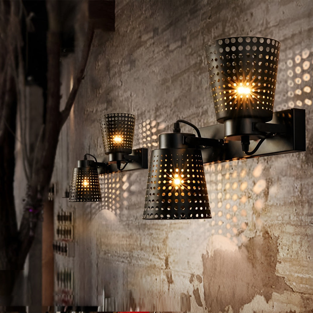 Industrial Black Iron Hollow Wall Sconce Adjustable Vintage Metal Plug In Wall Light