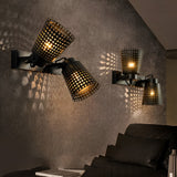 Industrial Black Iron Hollow Wall Sconce Adjustable Vintage Metal Plug In Wall Light