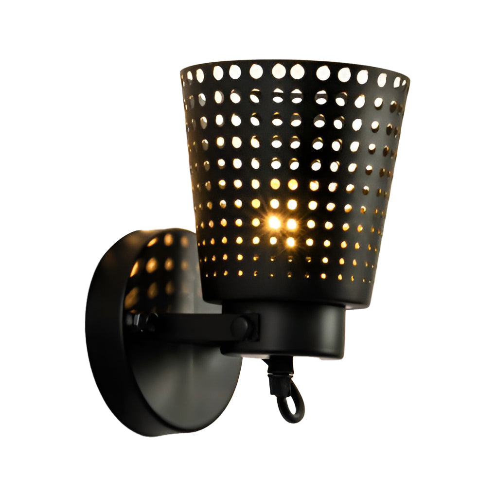Industrial Black Iron Hollow Wall Sconce Adjustable Vintage Metal Plug In Wall Light
