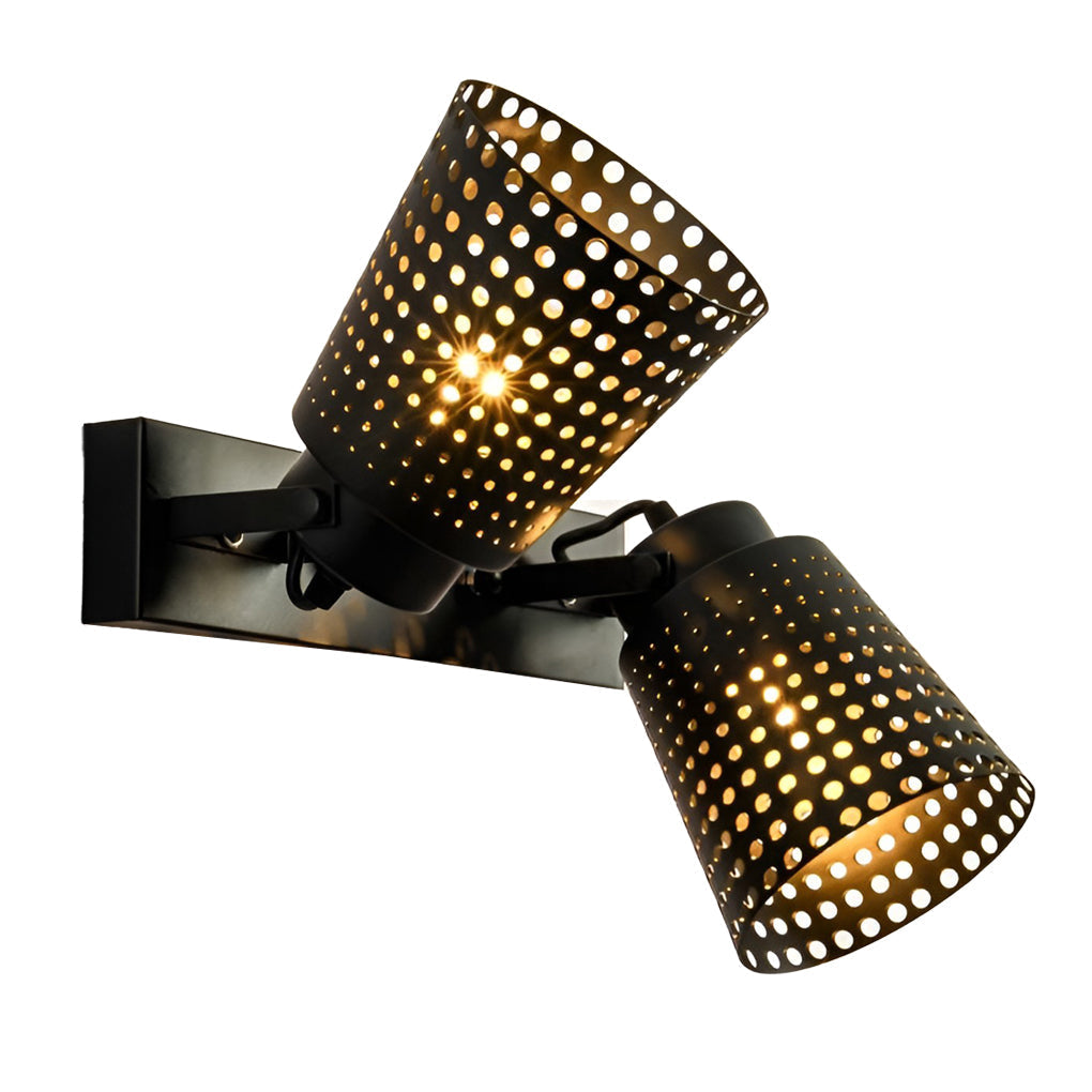 Industrial Black Iron Hollow Wall Sconce Adjustable Vintage Metal Plug In Wall Light