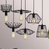Industrial Black Wire Lantern Pendant Light for Kitchen Island Farmhouse Metal Cage Hanging Fixture