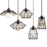 Industrial Black Wire Lantern Pendant Light for Kitchen Island Farmhouse Metal Cage Hanging Fixture