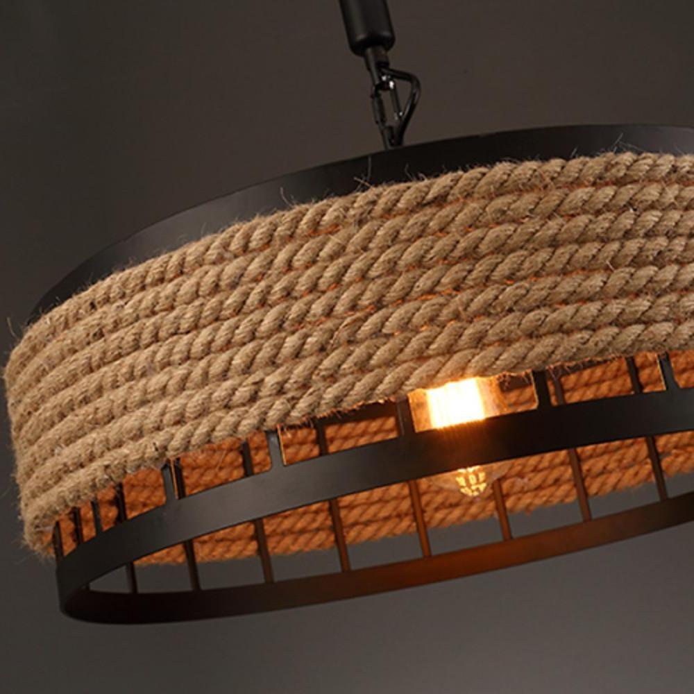 Industrial Country Hemp Rope Pendant Light Circular Metal Chandelier for Dining Room Island