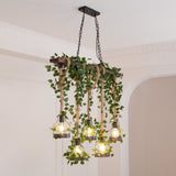 Industrial Farmhouse Wooden Beam Chandelier with Hemp Rope for Island Dining Room