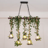 Industrial Farmhouse Wooden Beam Chandelier with Hemp Rope for Island Dining Room