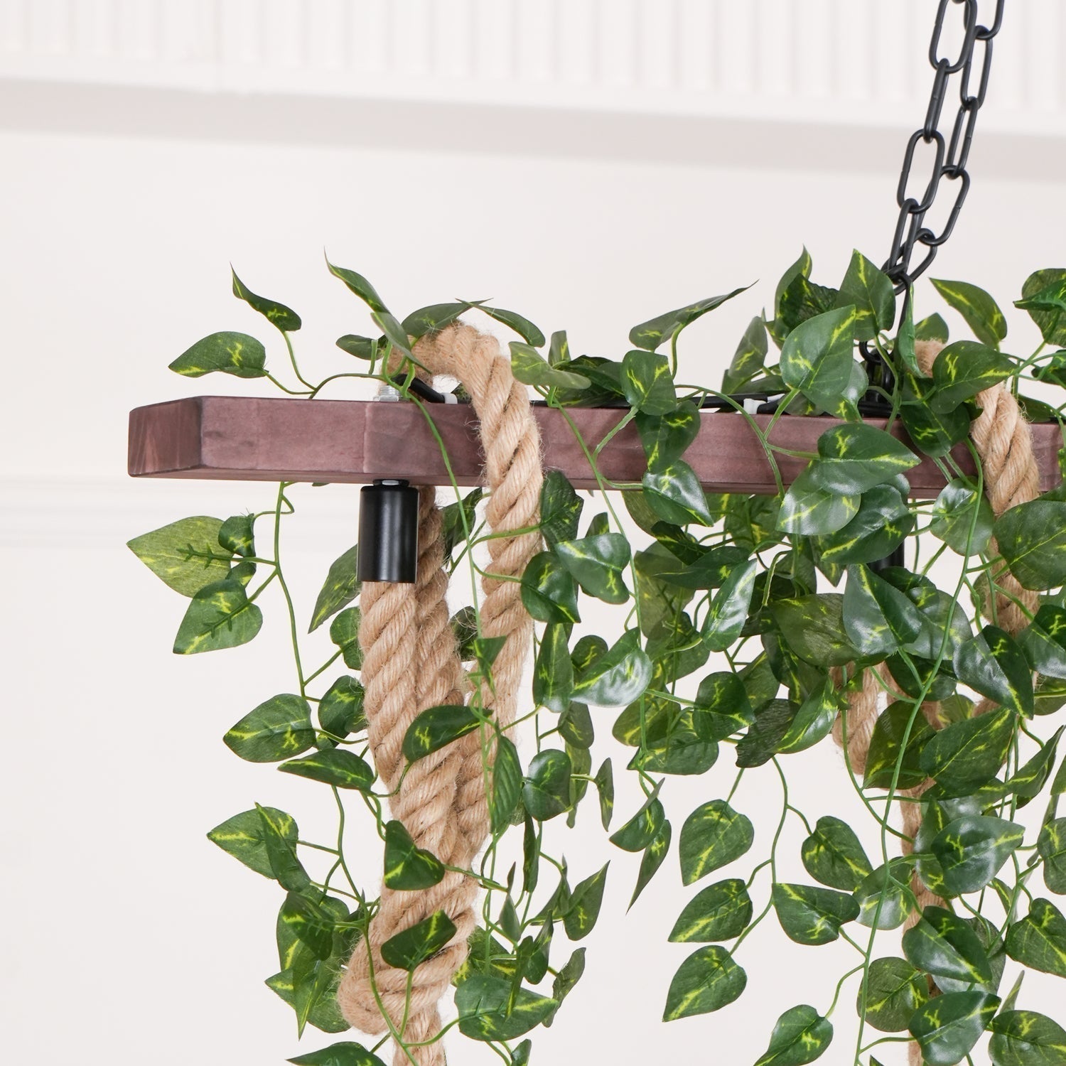 Industrial Farmhouse Wooden Beam Chandelier with Hemp Rope for Island Dining Room