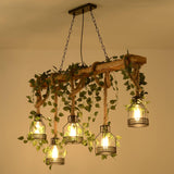 Industrial Farmhouse Wooden Beam Chandelier with Hemp Rope for Island Dining Room