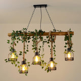 Industrial Farmhouse Wooden Beam Chandelier with Hemp Rope for Island Dining Room