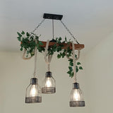 Industrial Farmhouse Wooden Beam Chandelier with Hemp Rope for Island Dining Room
