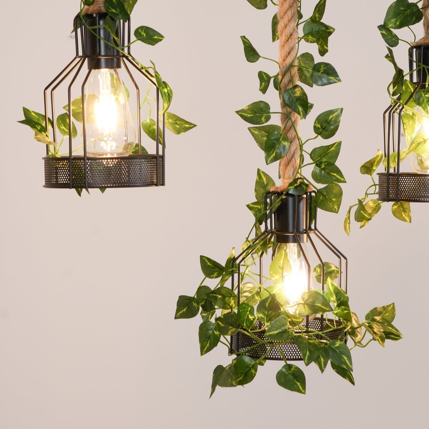 Industrial Farmhouse Wooden Beam Chandelier with Hemp Rope for Island Dining Room