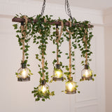 Industrial Farmhouse Wooden Beam Chandelier with Hemp Rope for Island Dining Room