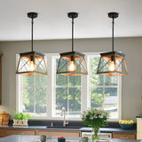 Industrial Geometric Iron Chandelier Retro Pendant Light with Adjustable Height for Entryway and Living Room