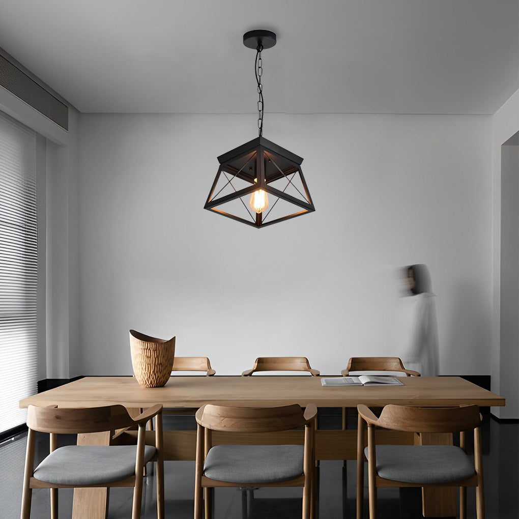 Industrial Geometric Iron Chandelier Retro Pendant Light with Adjustable Height for Entryway and Living Room