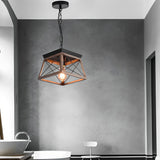 Industrial Geometric Iron Chandelier Retro Pendant Light with Adjustable Height for Entryway and Living Room