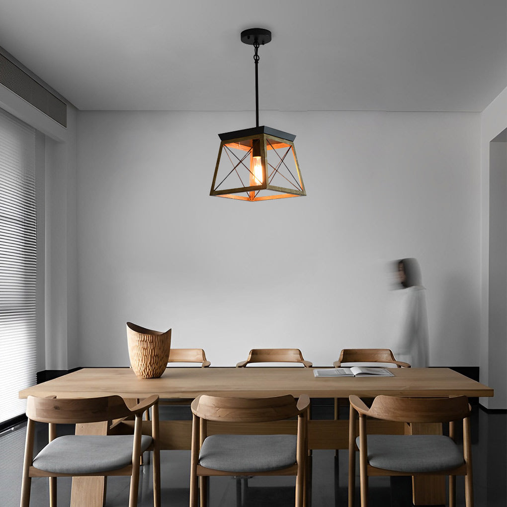 Industrial Geometric Iron Chandelier Retro Pendant Light with Adjustable Height for Entryway and Living Room