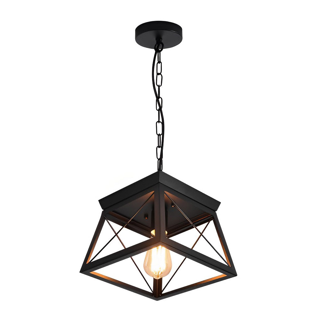 Industrial Geometric Iron Chandelier Retro Pendant Light with Adjustable Height for Entryway and Living Room