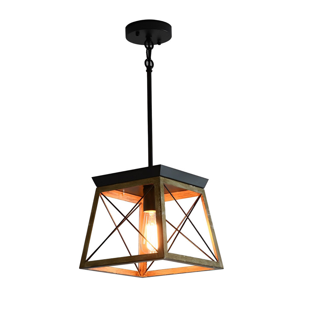 Industrial Geometric Iron Chandelier Retro Pendant Light with Adjustable Height for Entryway and Living Room