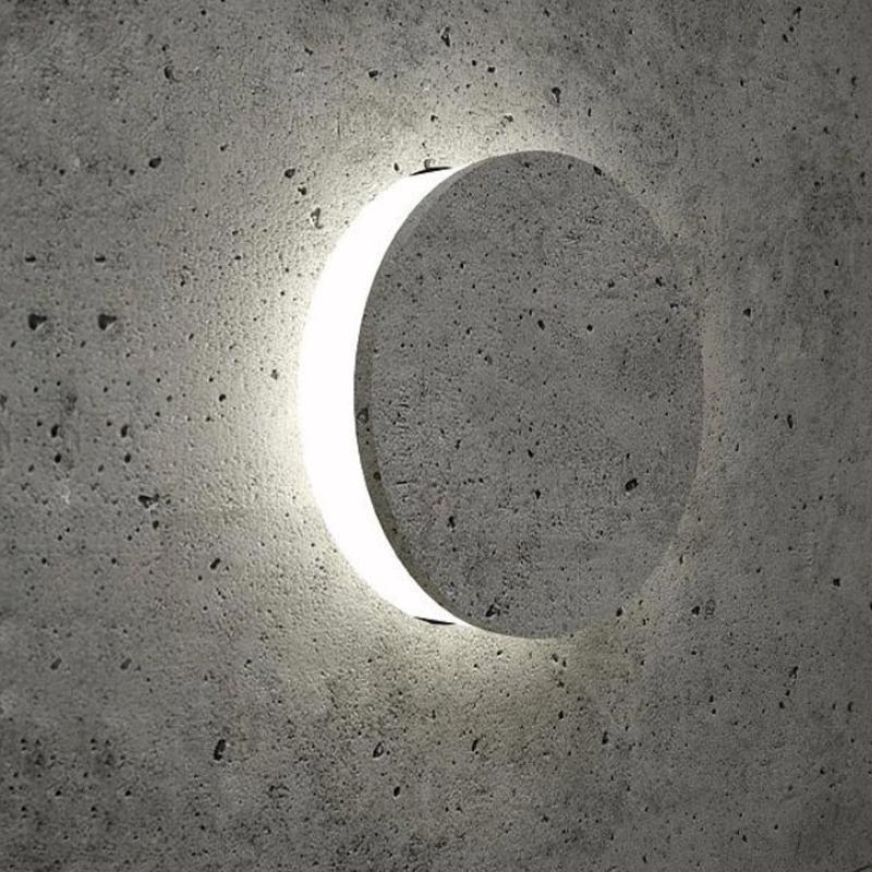 Industrial Gray Concrete Round Outdoor LED Wall Light Flush Mount Garden Accent Sconce