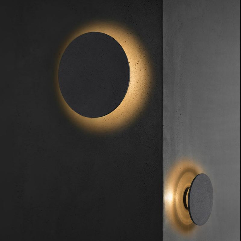 Industrial Gray Concrete Round Outdoor LED Wall Light Flush Mount Garden Accent Sconce