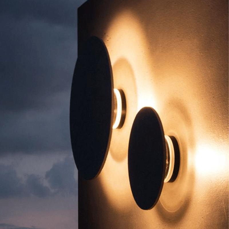 Industrial Gray Concrete Round Outdoor LED Wall Light Flush Mount Garden Accent Sconce