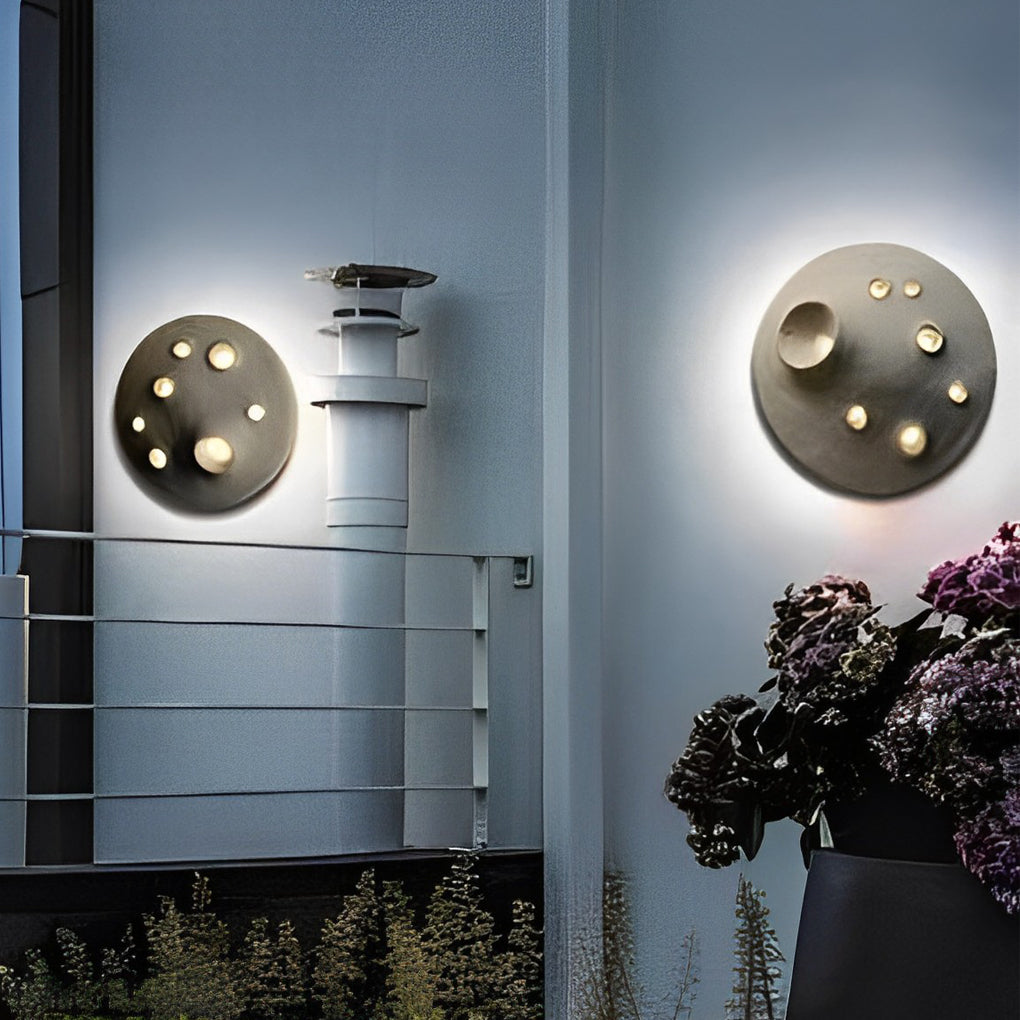 Industrial Gray Stone Lunar Crater LED Outdoor Wall Lamp Waterproof Circular Exterior Sconce for Garden Villa