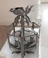Industrial Grey Metal Cage Pendant Light Vintage Candelabrum Chandelier for Entryway and Living Room