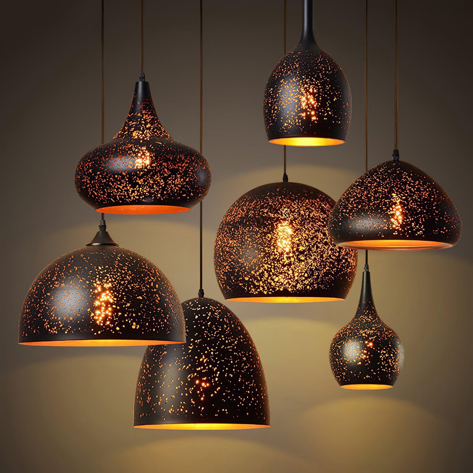 Industrial Hollow Metal Pendant Lamp Vintage Gold Inner Cage Ceiling Hanging Light Fixture