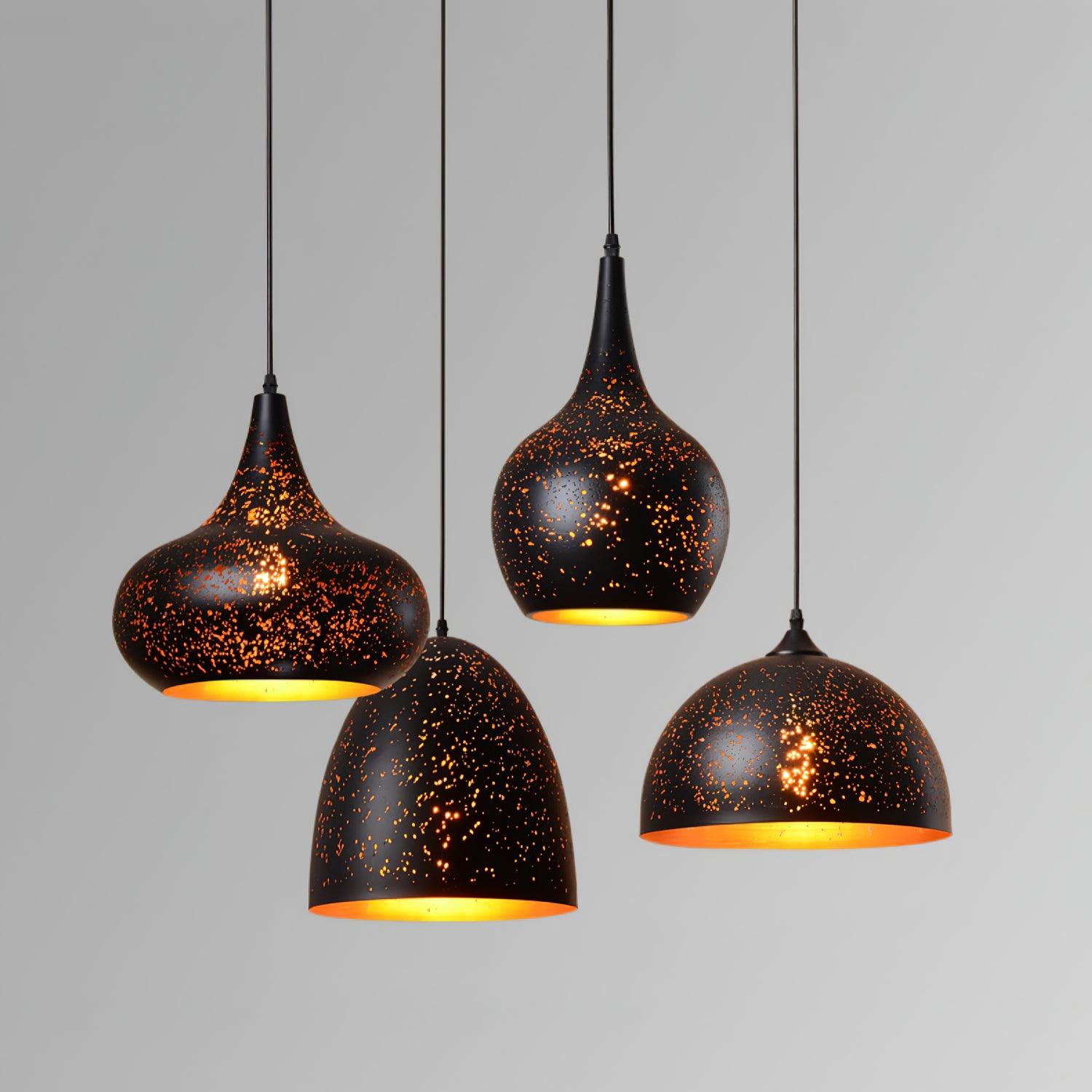 Industrial Hollow Metal Pendant Lamp Vintage Gold Inner Cage Ceiling Hanging Light Fixture