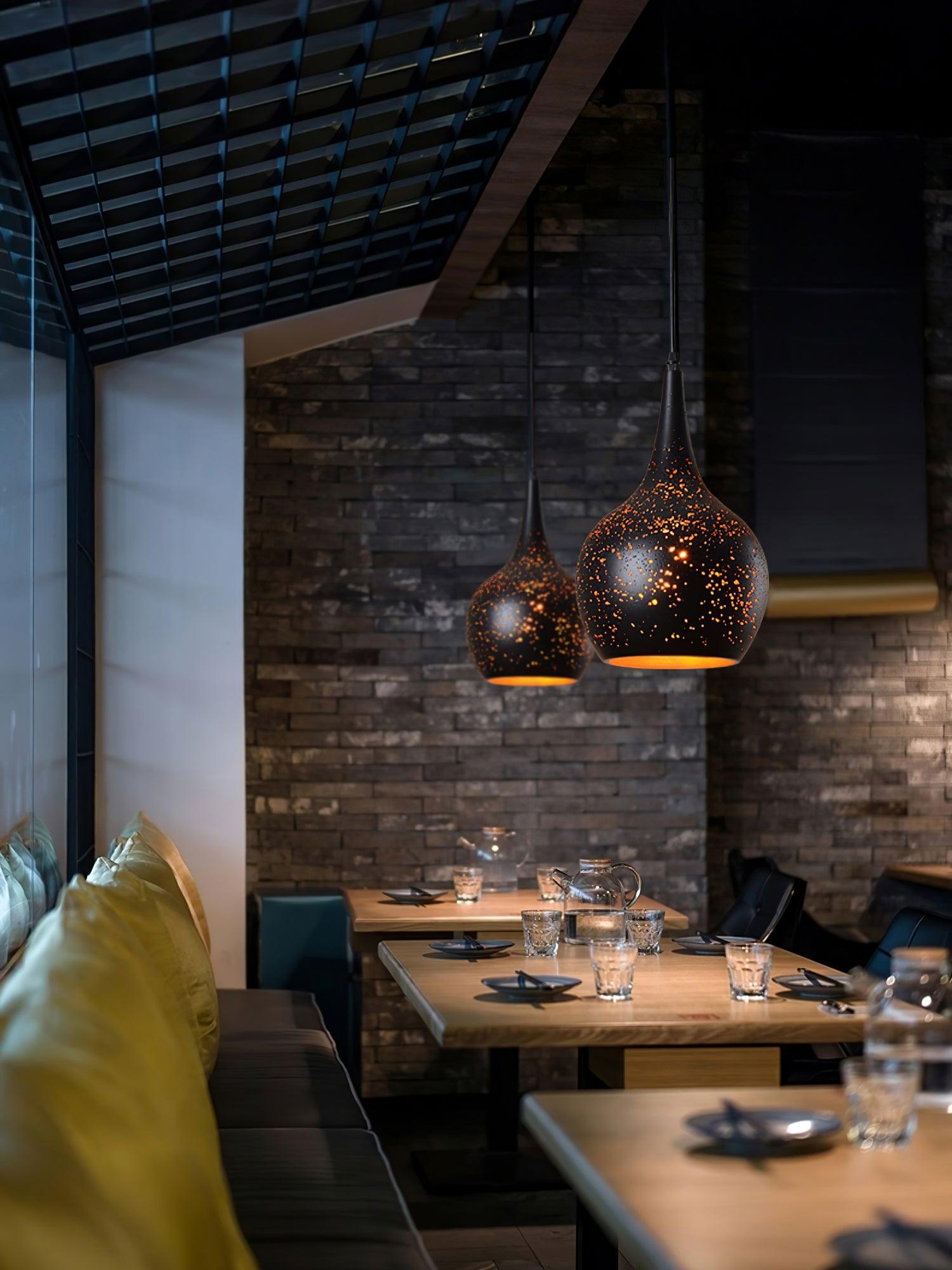 Industrial Hollow Metal Pendant Lamp Vintage Gold Inner Cage Ceiling Hanging Light Fixture