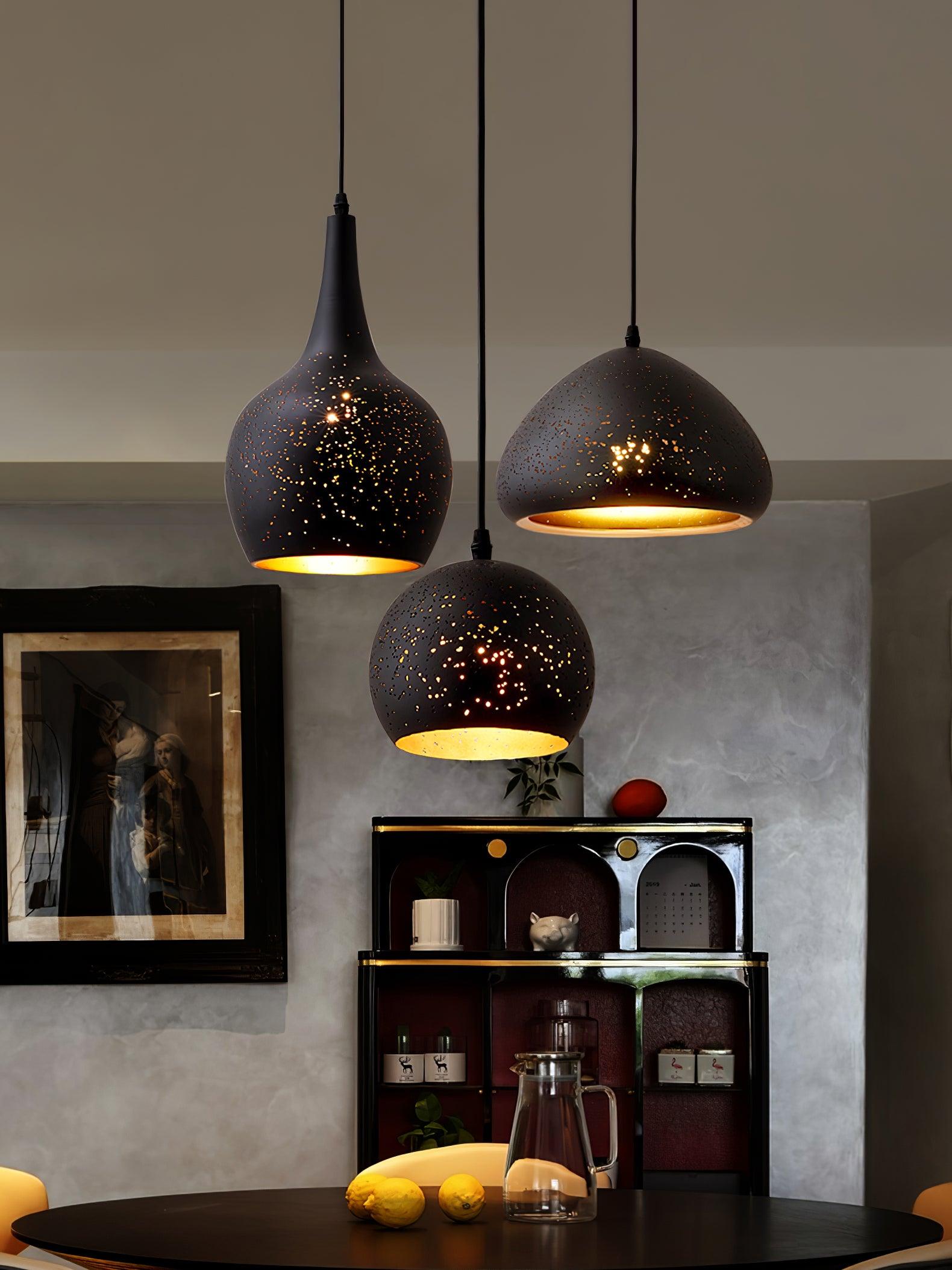 Industrial Hollow Metal Pendant Lamp Vintage Gold Inner Cage Ceiling Hanging Light Fixture
