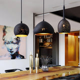 Industrial Hollow Metal Pendant Lamp Vintage Gold Inner Cage Ceiling Hanging Light Fixture
