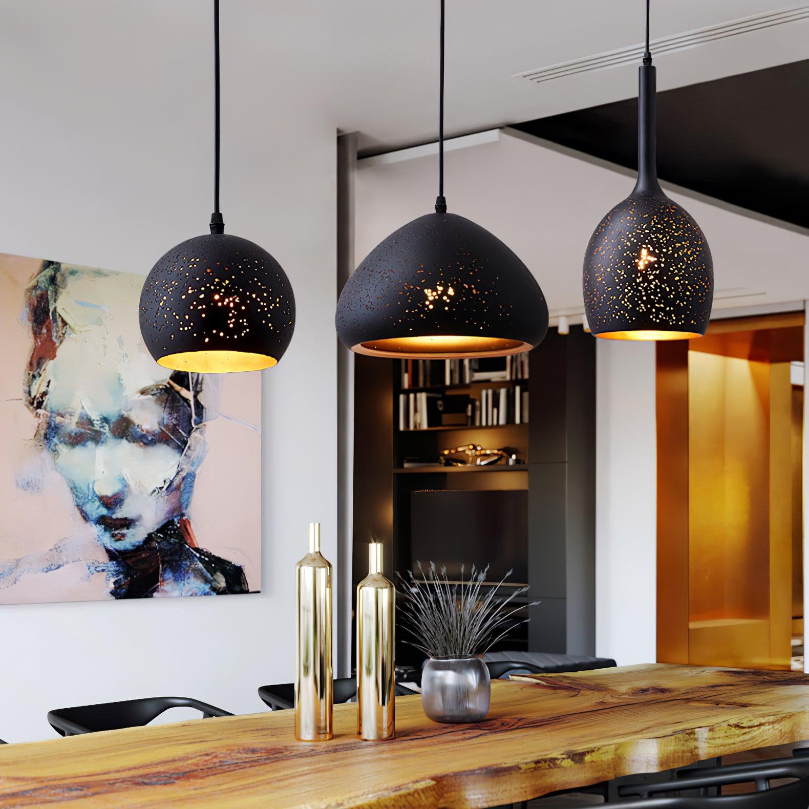 Industrial Hollow Metal Pendant Lamp Vintage Gold Inner Cage Ceiling Hanging Light Fixture