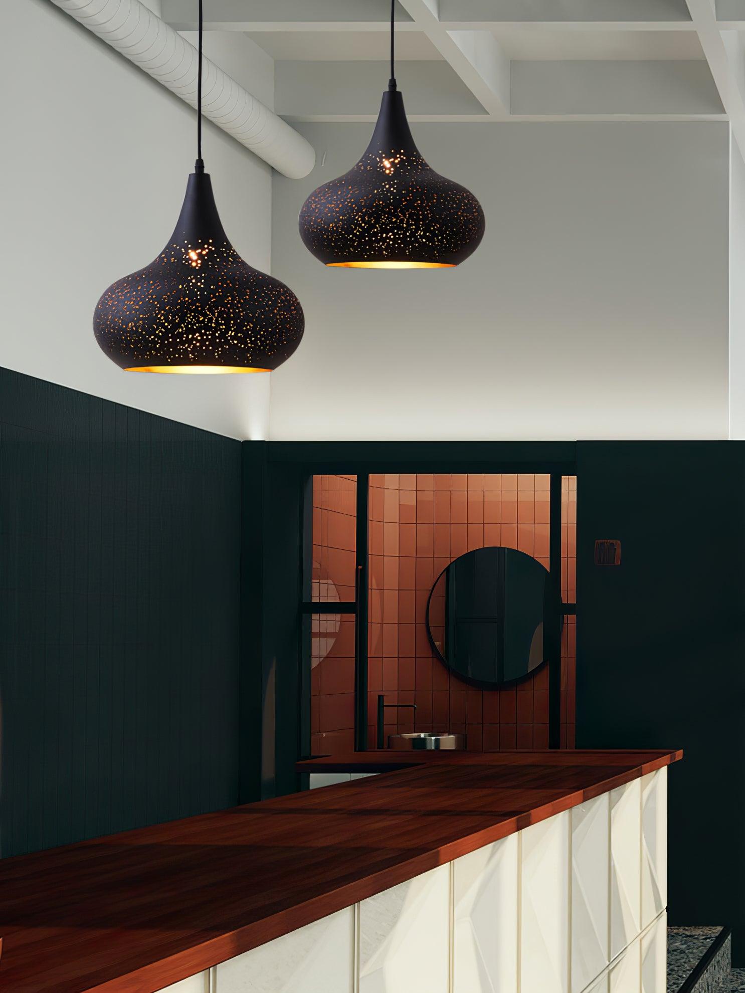Industrial Hollow Metal Pendant Lamp Vintage Gold Inner Cage Ceiling Hanging Light Fixture