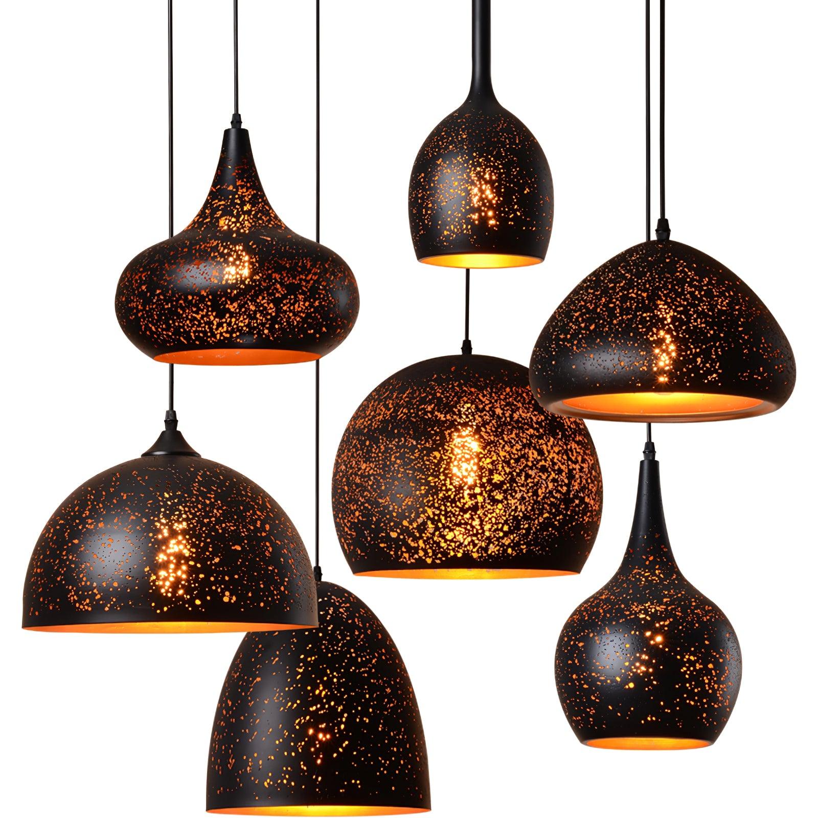Industrial Hollow Metal Pendant Lamp Vintage Gold Inner Cage Ceiling Hanging Light Fixture