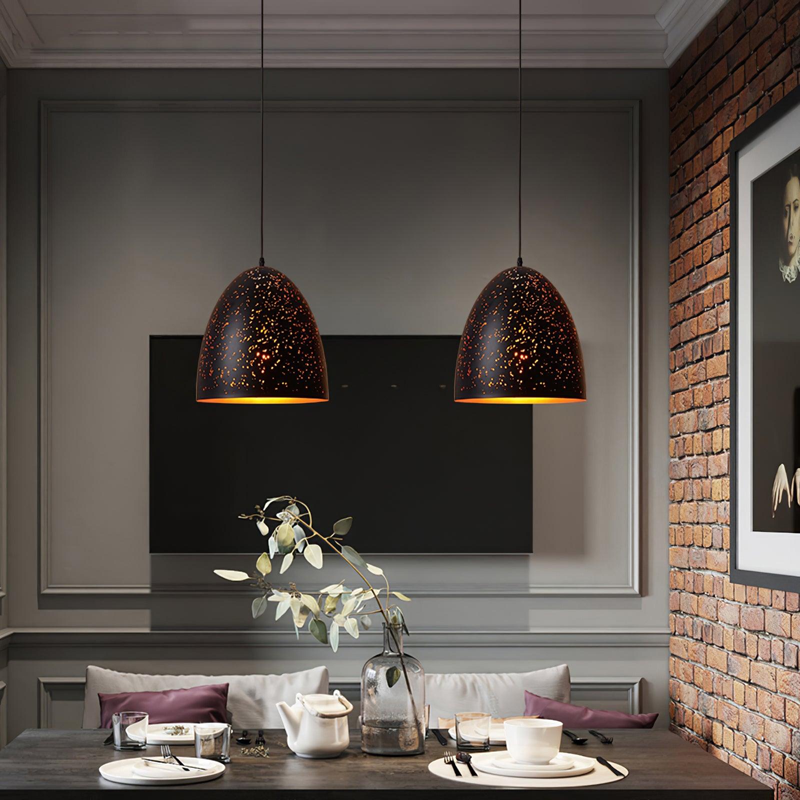 Industrial Hollow Metal Pendant Lamp Vintage Gold Inner Cage Ceiling Hanging Light Fixture