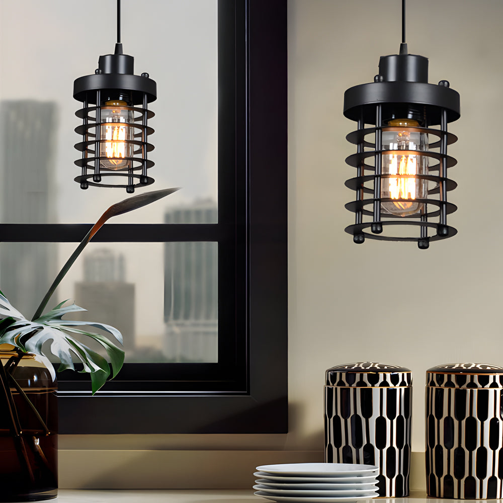 Industrial Metal Cage Pendant Light Retro Rustic Hanging Lamp for Kitchen Island and Dining Room
