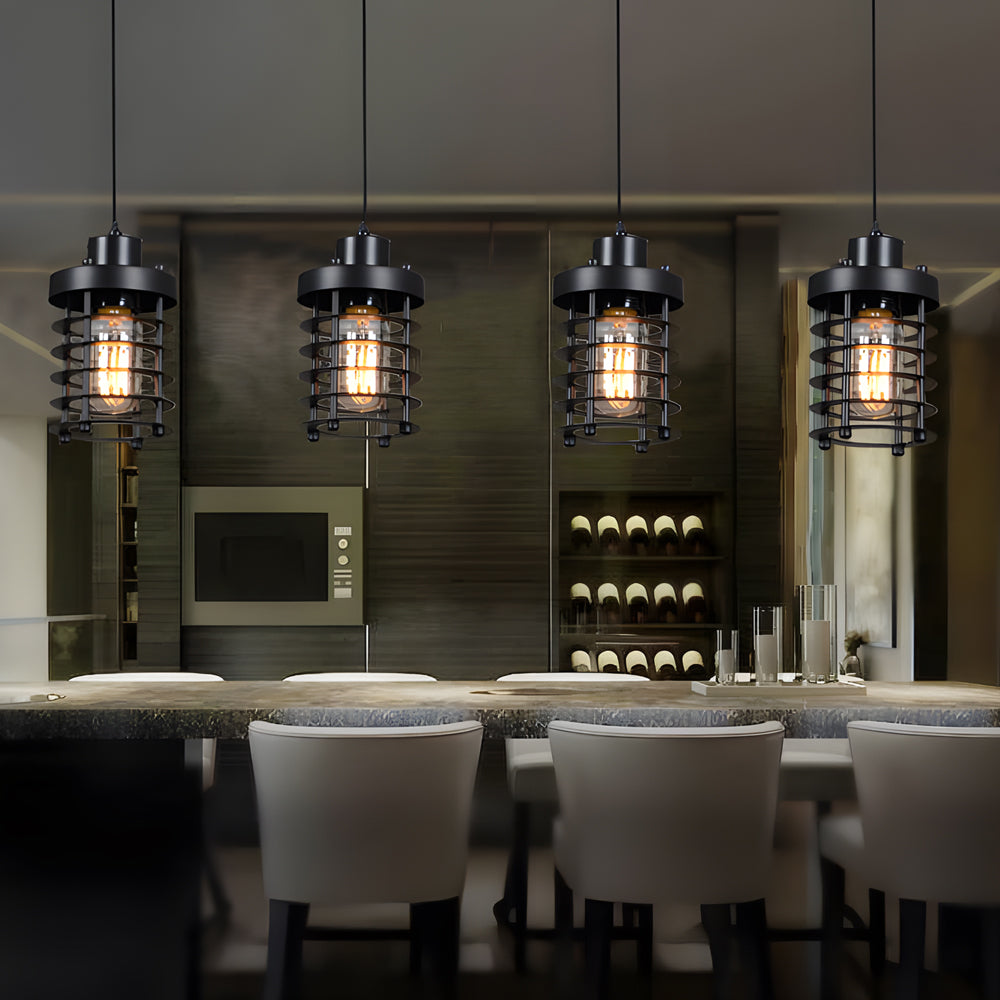 Industrial Metal Cage Pendant Light Retro Rustic Hanging Lamp for Kitchen Island and Dining Room
