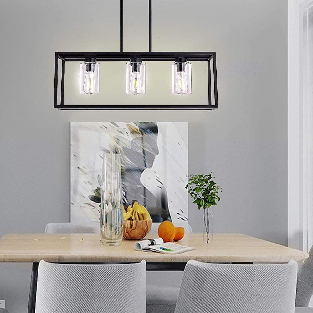 Industrial Rectangular Box Lantern Chandelier for Dining Room and Kitchen Island Metal Five Light Fixture