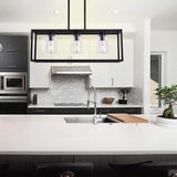 Industrial Rectangular Box Lantern Chandelier for Dining Room and Kitchen Island Metal Five Light Fixture