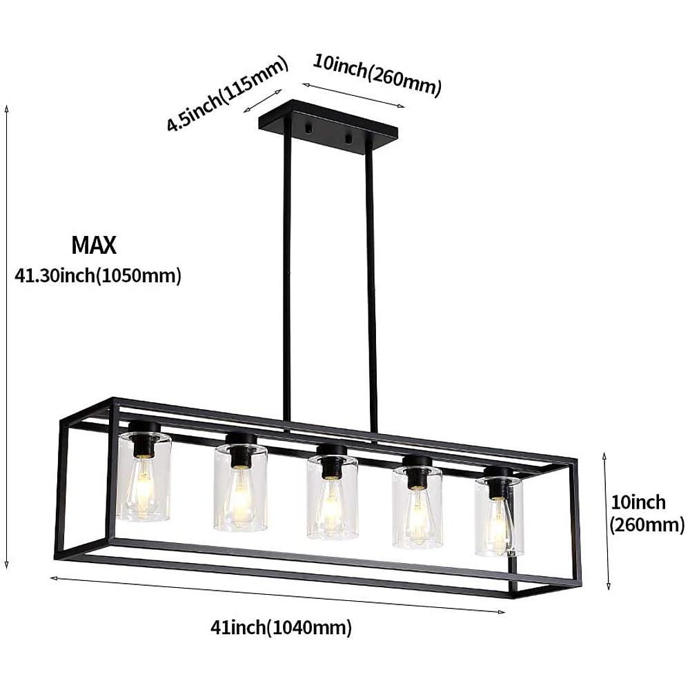 Industrial Rectangular Box Lantern Chandelier for Dining Room and Kitchen Island Metal Five Light Fixture