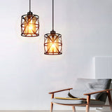 Industrial Round Glass Pendant Light Black Retro Cage Ceiling Hanging Lamp for Kitchen Island