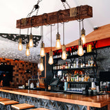 Industrial Rustic Wood Beam 10 Light Island Pendant Light for Farmhouse Kitchen