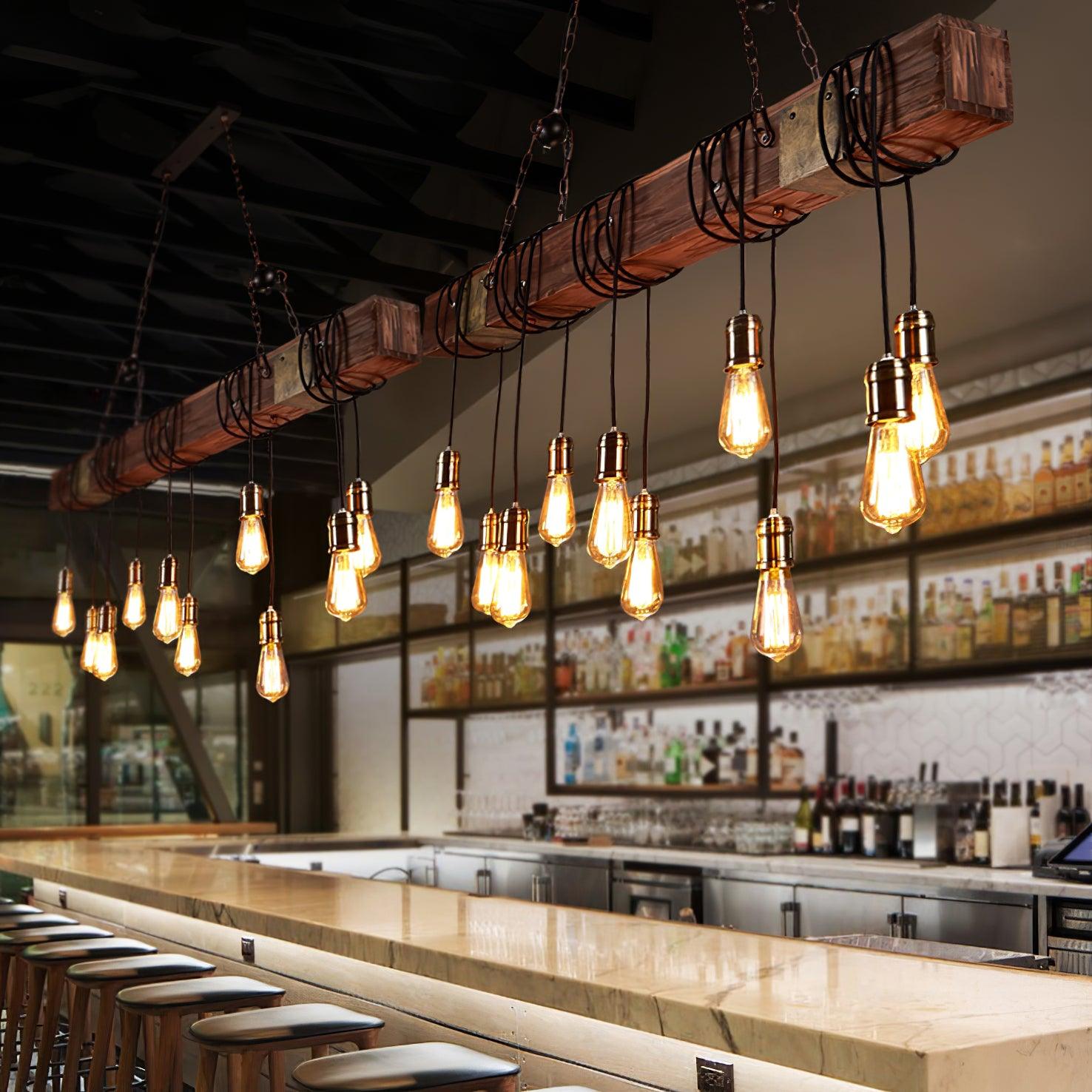 Industrial Rustic Wood Beam 10 Light Island Pendant Light for Farmhouse Kitchen