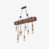 Industrial Rustic Wood Beam 10 Light Island Pendant Light for Farmhouse Kitchen