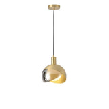 Industrial Semi Globe Glass Pendant Light Dual Colored Metal Hanging Fixture for Dining Room and Modern Office