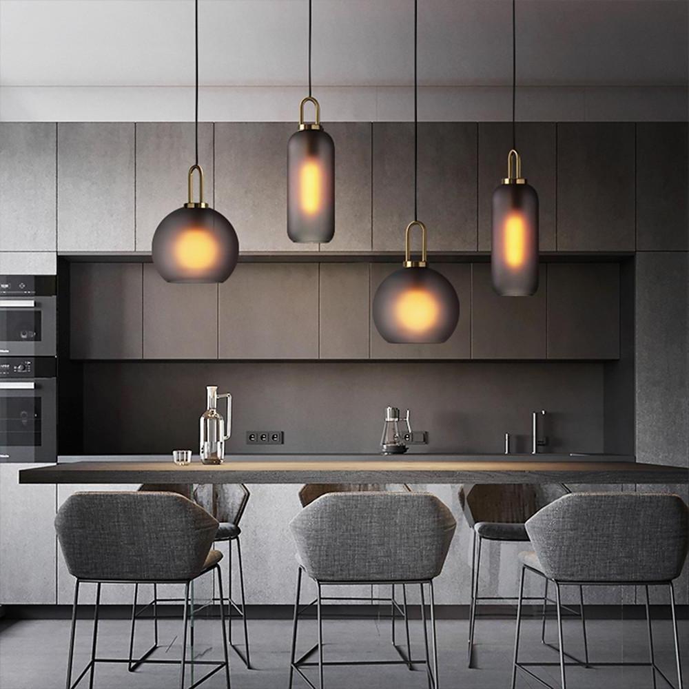 Industrial Semi Globe Glass Pendant Light Electroplated Metal LED Hanging Ceiling Lamp for Kitchen