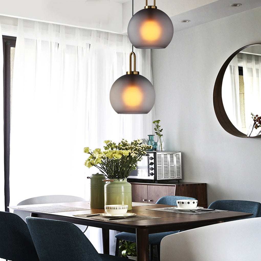 Industrial Semi Globe Glass Pendant Light Electroplated Metal LED Hanging Ceiling Lamp for Kitchen