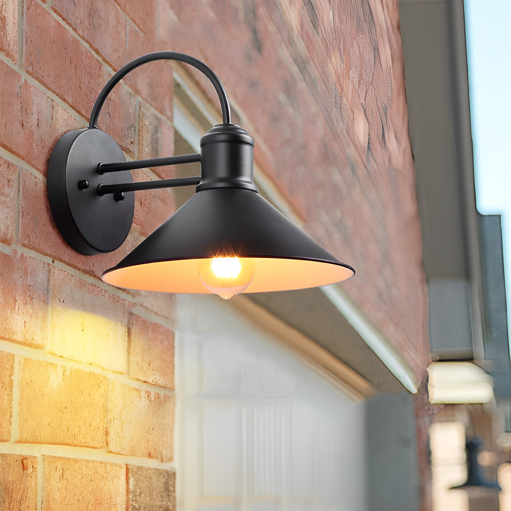 Industrial Style Retro Conical Iron Waterproof Outdoor Wall Lamp Exterior Porch Sconce